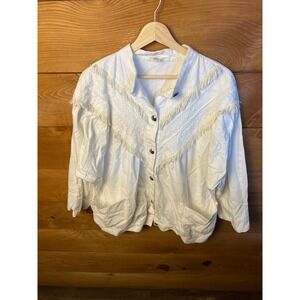 Carefree Fashion womens Fringe Jacket Western Style Button Up Cotton‎ White Size